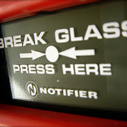 photo of fire alarm break glass box